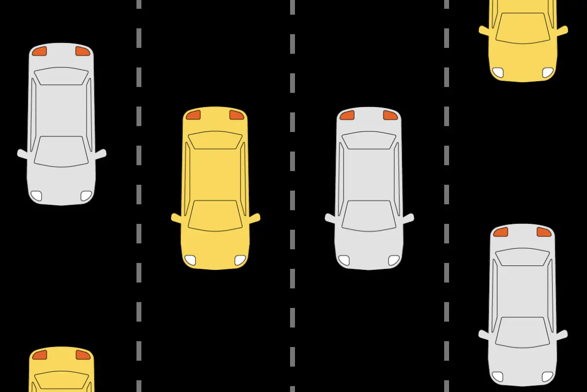 Illustration of yellow and grey cars on a highway